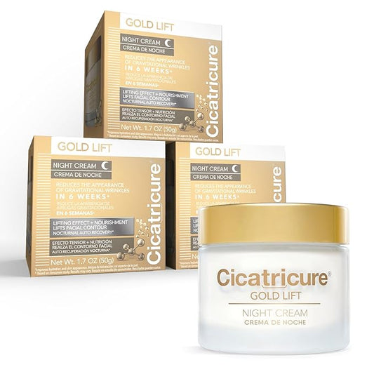 Cicatricure Gold Lift Anti-Aging Night Cream for Face, with Peptides, Calcium, and Silicon, offering a lifting effect, nourishment, and facial contour, 3-Pack