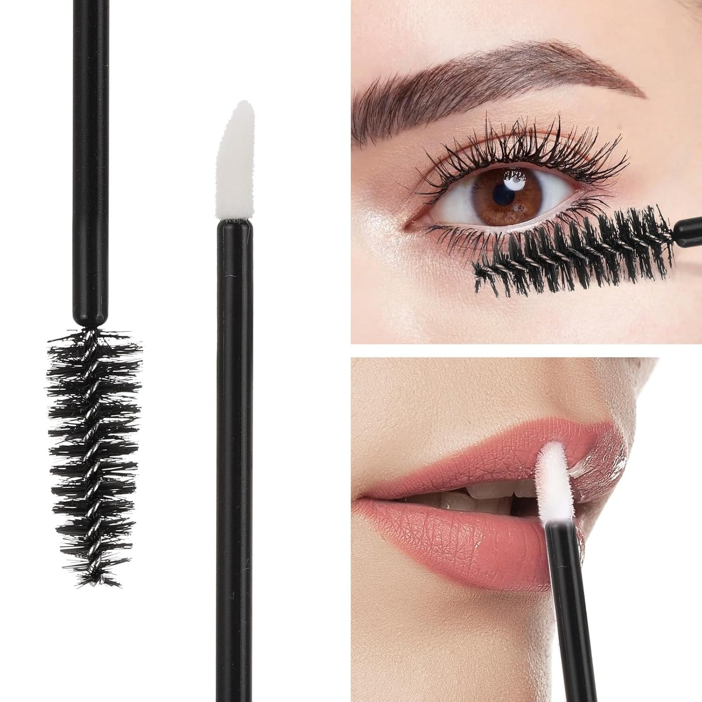 500 Pcs Disposable Mascara Wands Dual Ended Eyelash Brush Lip Brush, Lipstick Applicator Eyebrow Spoolies Brush for Eyelash Extensions - Black