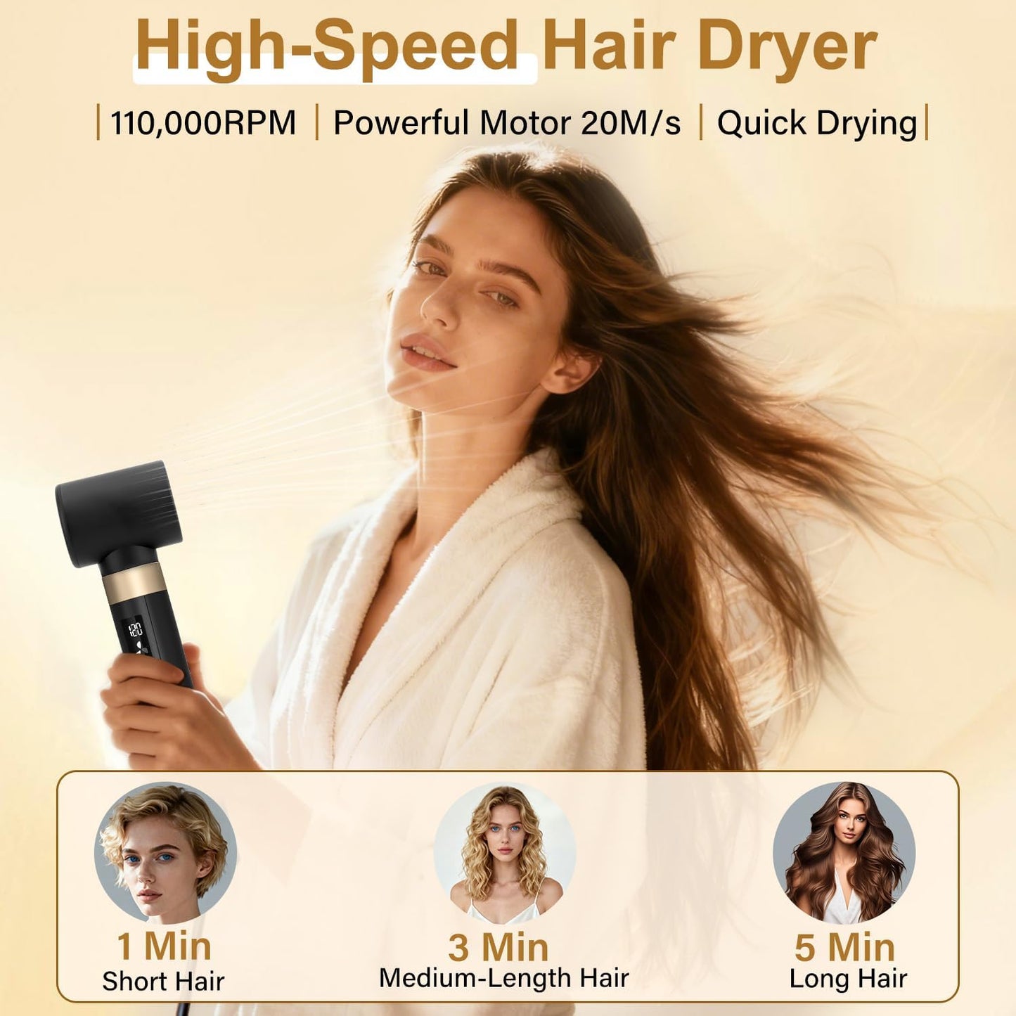 Hair Dryer Brush, 8 in 1 Professional Hot Air Styler, 110,000 RPM High-Speed, Fast Drying - NO Heat Damage Blow Dryer Brush for Curling, Volumizing, and Straightening