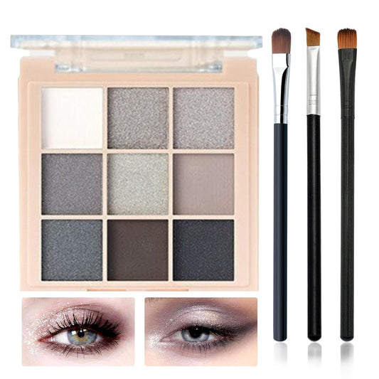 Black Grey Smoky Eyeshadow Palette,15 Colors Matte Shimmer Pigmented Eye Shadow Makeup Palette Set with 3 Eyeshadow Brushes,Glitter Eyeshadow Makeup Palette for Daily Halloween Goth Makeup(F)