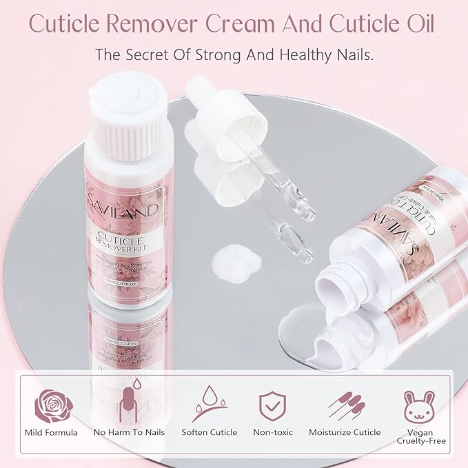 SAVILAND Cuticle Remover and Cuticle Oil Kit – Nail Care Kit with Cuticle Remover Liquid & 1.01 oz Cuticle Oil Cuticle Trimmer for Cuticle Softener & Moisturize Manicure Kit for Home Use