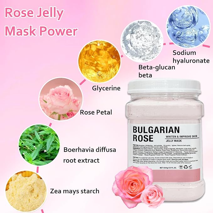 Jelly Mask Powder for Facials,Rose Moisturizing Jelly Face Mask,Tea Tree Jelly Face Mask,Face Masks with Double-ended Silicone Brush, 23 Fl Oz