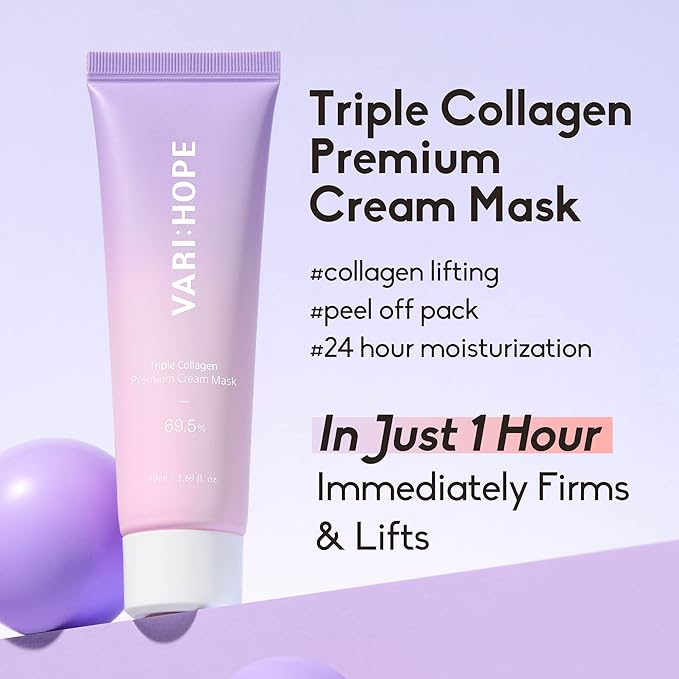 Triple Collagen Premium Cream Mask | Collagen Moisturizer Face Cream Mask Skin Care Glass Skin | Face Tightening and Lifting Cream Mask | Hydrating Face Mask Skin Care Peel Off (Pack of 1, 1.69 Fl oz.)