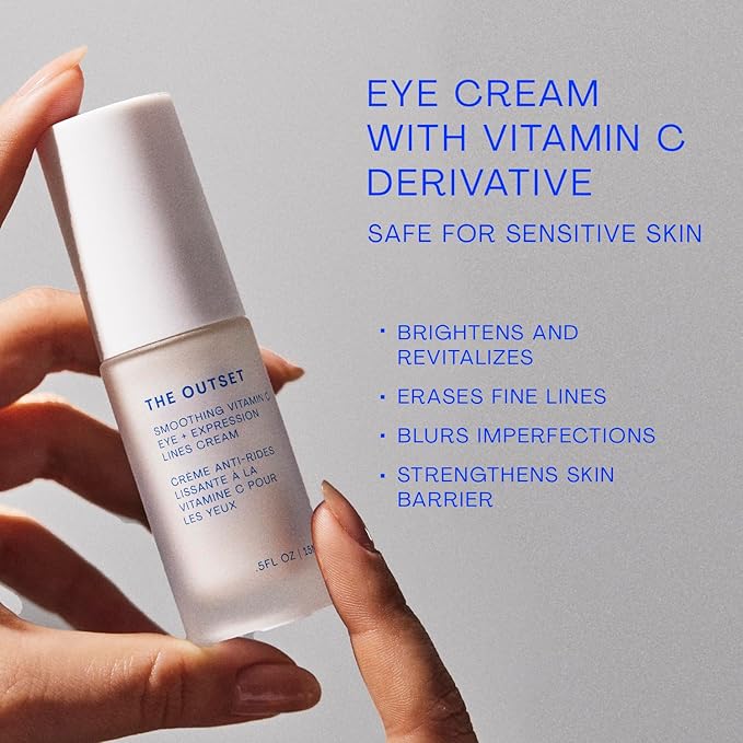 The Outset Vitamin C Smoothing Eye + Expression Lines Cream - Gentle Fragrance Free - Wrinkle Reducing, Brightening - Clean, Vegan, Gluten Free - All Skin Types Sensitive Skin - .5 fl oz