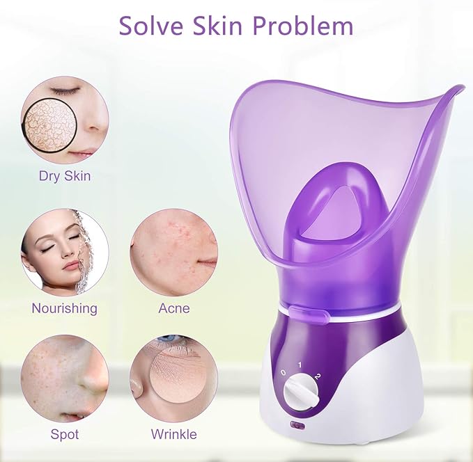 Facial Steamer for Face, Face Steamer for Facial Deep Cleaning, Nano Ionic Facial Steamer for Unclogs Pores, Hydrating (Purple, Include Blackhead Remover Kit, Brush, Headband)