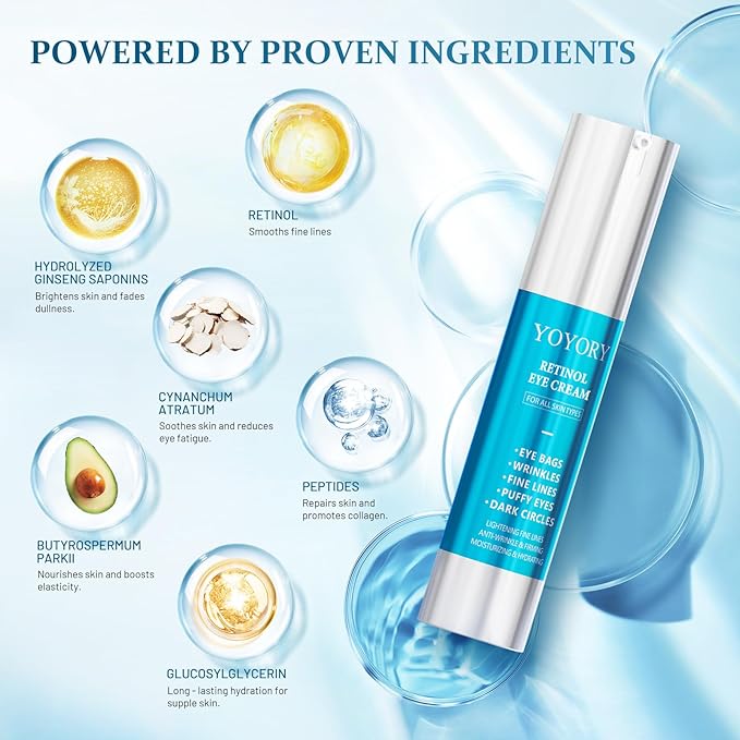 Retinol Under Eye Cream - Eye Cream for Eye Bags, Dark Circles, and Fade Wrinkles, Fine Lines Skin Care Treatment for Women and Men, 20ML blue