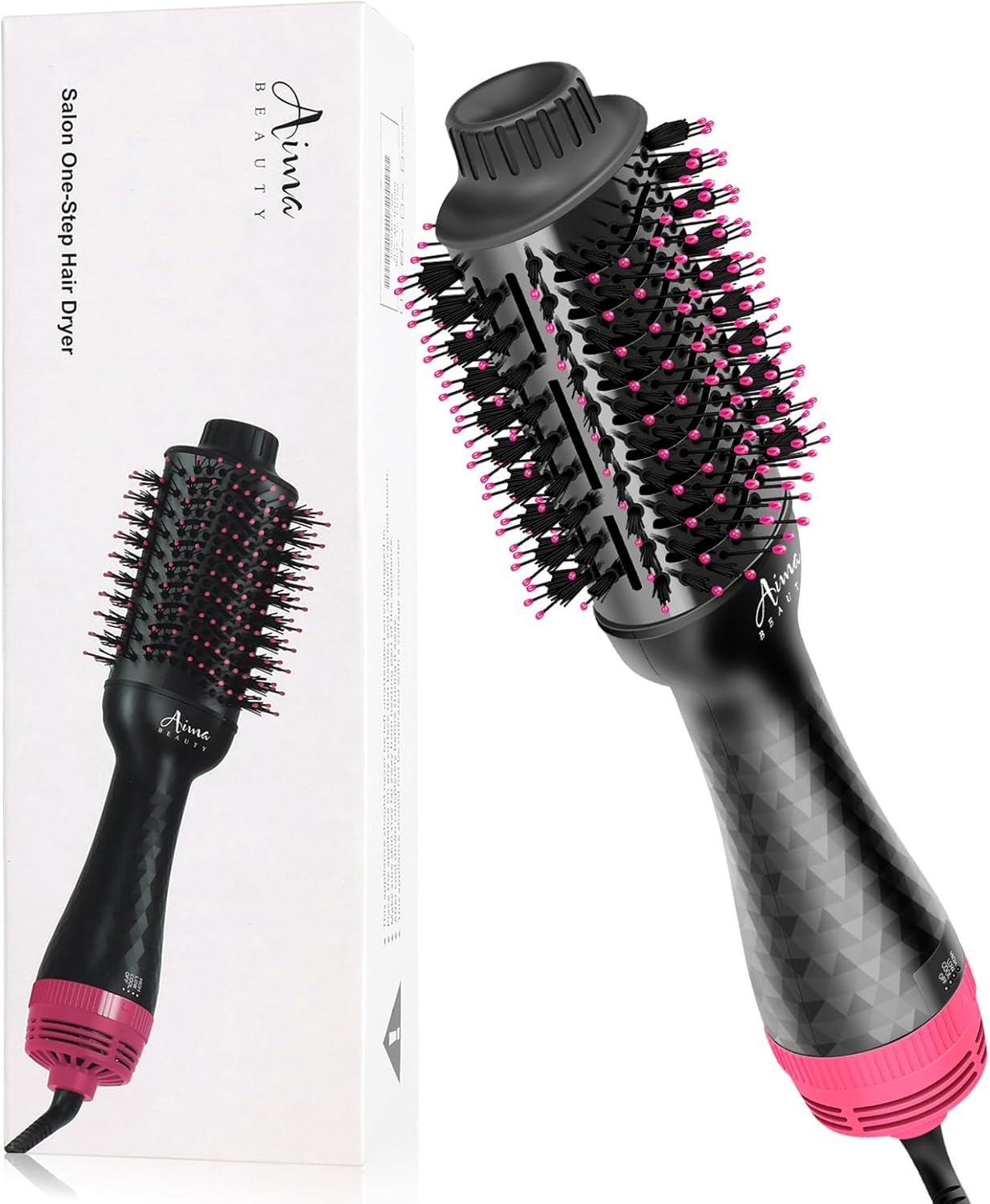 Aima Beauty One-Step Volumizer Hair Dryer Brush, 4-in-1 Upgrade Hot Air Brush for Less Frizz, More Shine, Oval Brush for Blowout, Black Red