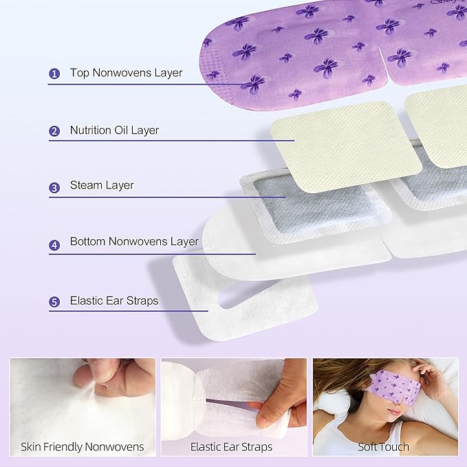 Serfeymi 16 Packs Steam Eye Masks,Disposable Self Heated Warm SPA Moist Eye Mask Compress Pad for Sleeping,Eye Fatigue Relief,Christmas Stocking Stuffers - Upgraded Lavender