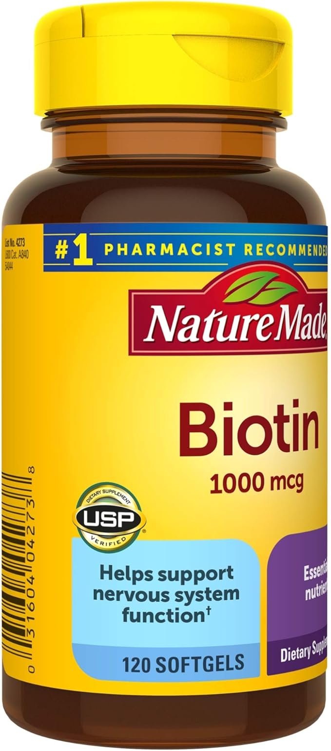 Nature Made Biotin 1000 mcg, Dietary Supplement Supports Healthy Hair & Skin, 120 Softgels, 120 Day Supply (Pack of 2)