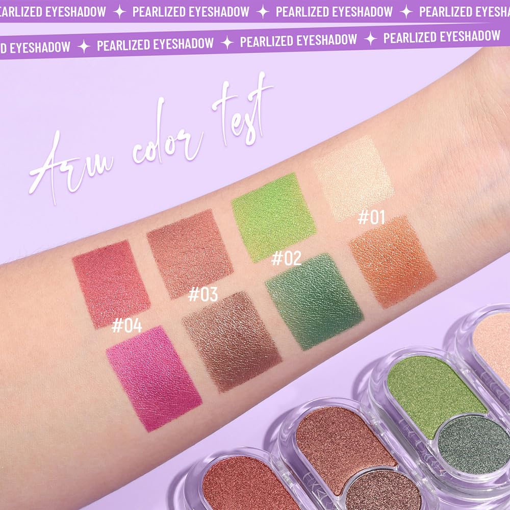 Dual-Color Pearl Eyeshadow Palette – High Pigment Shimmer Eyeshadow Duo, Copper & Roses Pink Shimmer Eye shadow , Silky Blendable Texture, Waterproof Long-Lasting Eye Makeup for Daily & Glam Looks 04#