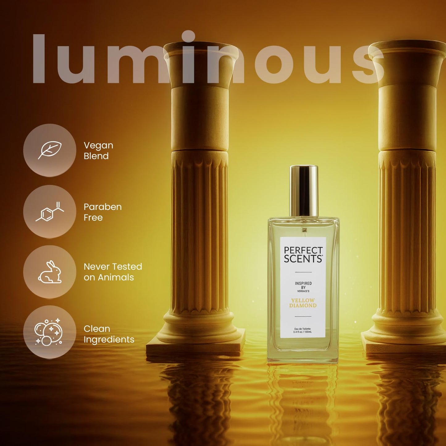 Perfect Scents Fragrances, Inspired by Versace’s Yellow Diamond, Women’s Eau de Toilette, CLEAN, Vegan, Paraben-Free, Phthalate-Free, Never Tested on Animals, 3.4 Fluid Ounces