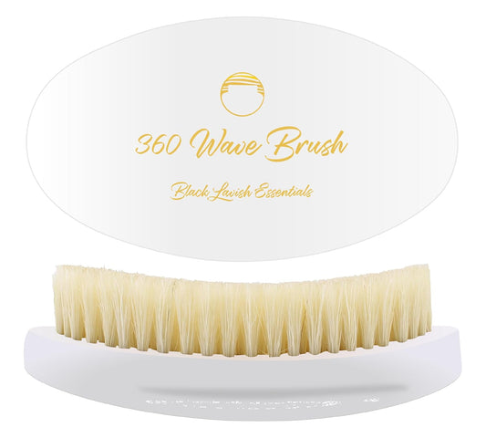 360 Wave Brush, Build Deeper Waves, Soft & Hard Boar Bristle, Curved Design, Black Lavish Essentials Signature (White, Soft Brush)