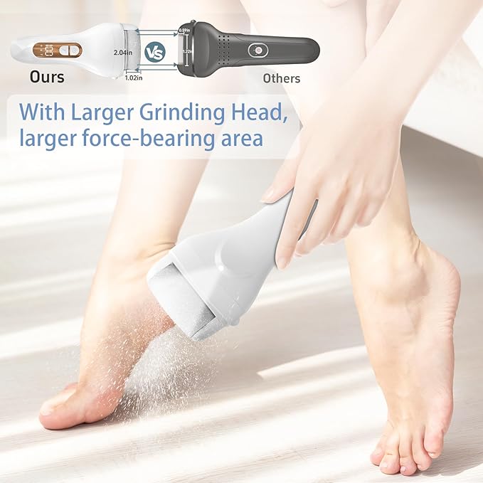 Electric Callus Remover for Feet - with Larger Grinding Head, Portable Pedicure Kit Foot File Callus Remover, Rechargeable Waterproof Foot File for Foot Care Deadskin Remover LCD Display-White