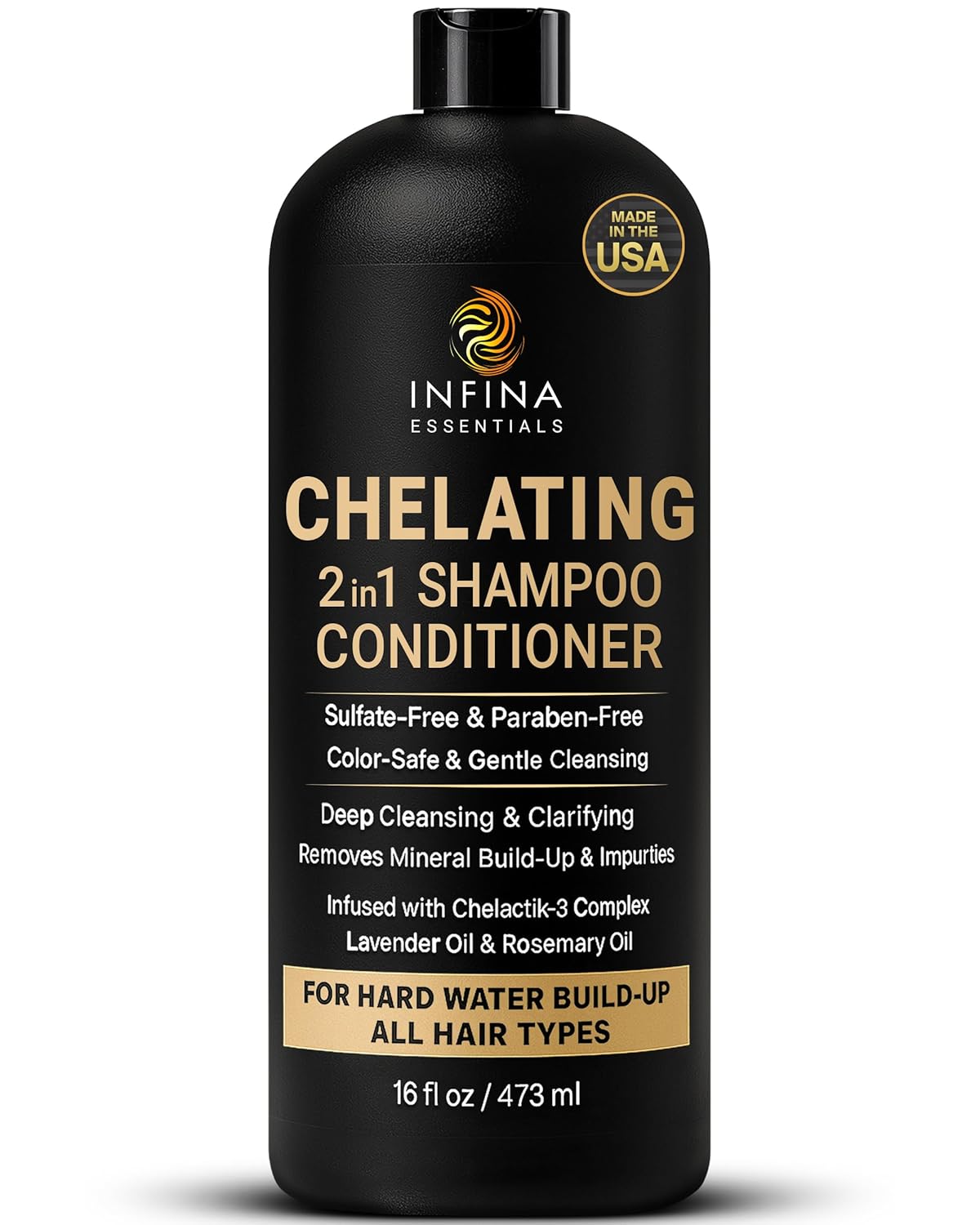 Hard Water Shampoo and Conditioner – 2-in-1 Chelating Cleanser for Buildup Removal, Soft & Shiny Hair – With Chelactik-3 Complex, Amodimethicone & Rosemary Oil – Sulfate-Free - Color Safe – 16 fl oz