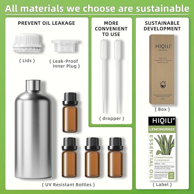 HIQILI 32 Fl Oz Lemongrass Essential Oil, 100% Pure Natural Undiluted Premium Oils