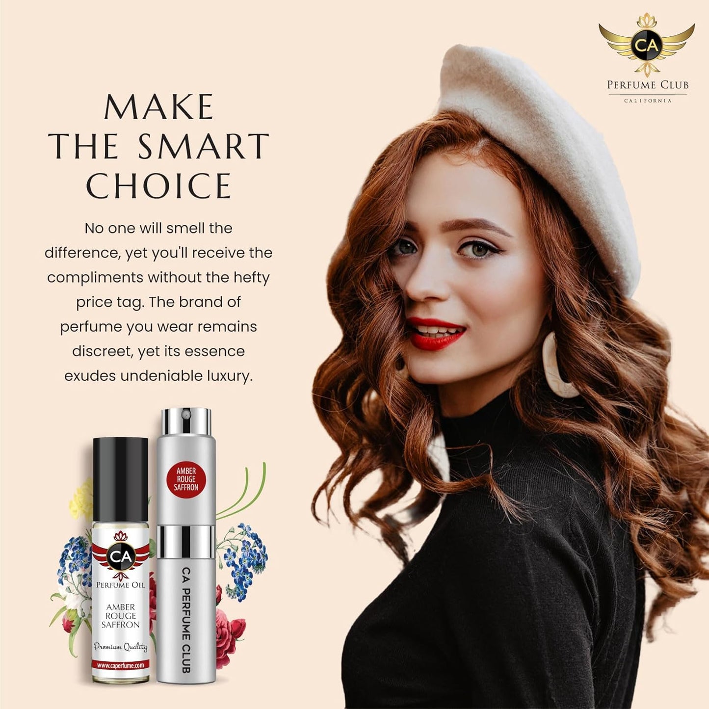 CA Perfume Duo Impression of Amber Rouge Saffron For Women and Men Fragrance Layering Set Bundle – Eau De Parfum + Body Oil Roll-On Bottle (Set of 2, 0.27 Fl Oz + 0.33 Fl Oz)