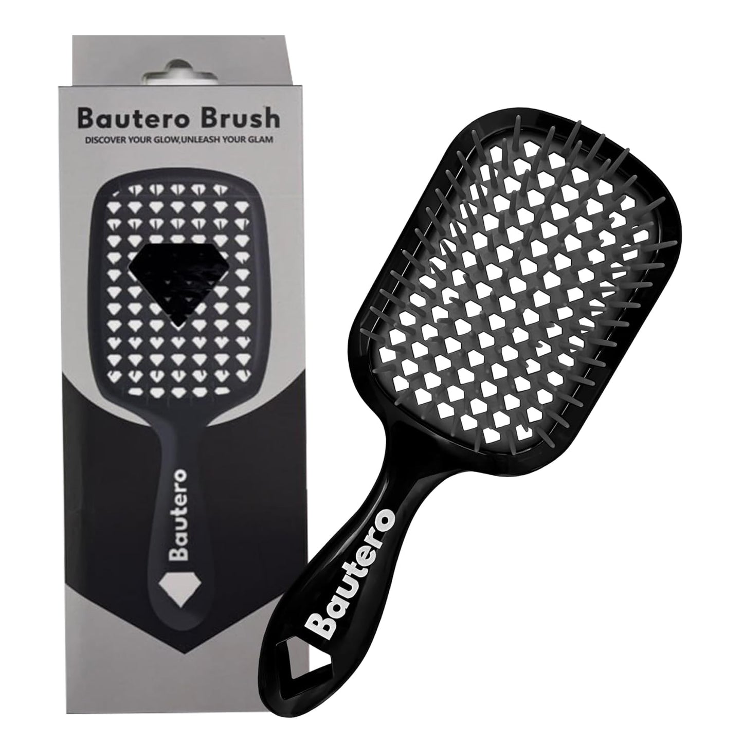 Detangling Hair Brush Juni Midnight with Anti-Static Bristles, Black, 8.9x3.15 Inch, 106 Flexible Bristles, Lightweight Ergonomic Design for Wet Dry Hair, Pain-Free Knot Removal