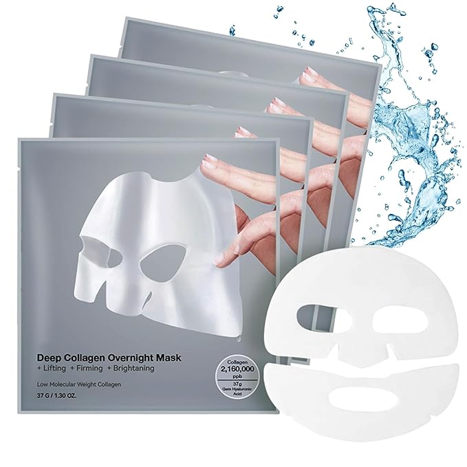 4 PACK Deep Collagen Overnight Mask, Bio-collagen Face Hydrogel Mask Korean Skincare Facial sheet masks for lifting, firming, and Elasticity Improvement (Collagen Mask)