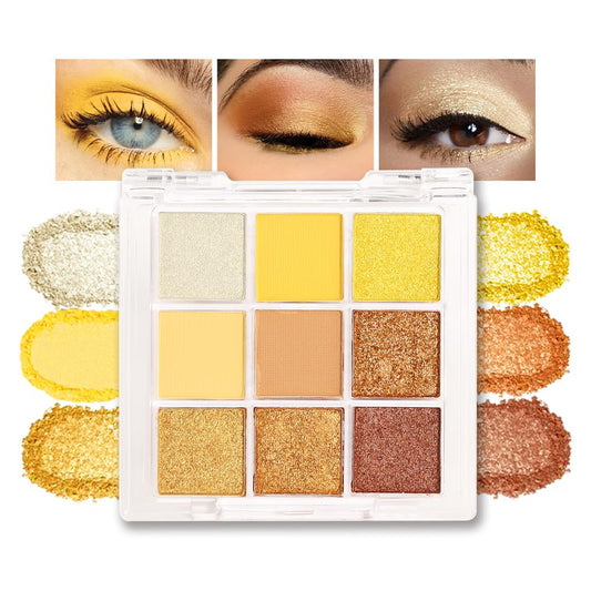 Gold Yellow Brown Smokey Goth Eyeshadow Palette Makeup,Natural Powder Eye Shadow Palette Long Lasting Naturing-Looking,Basic Gold Brown Shade for Halloween,Vegan