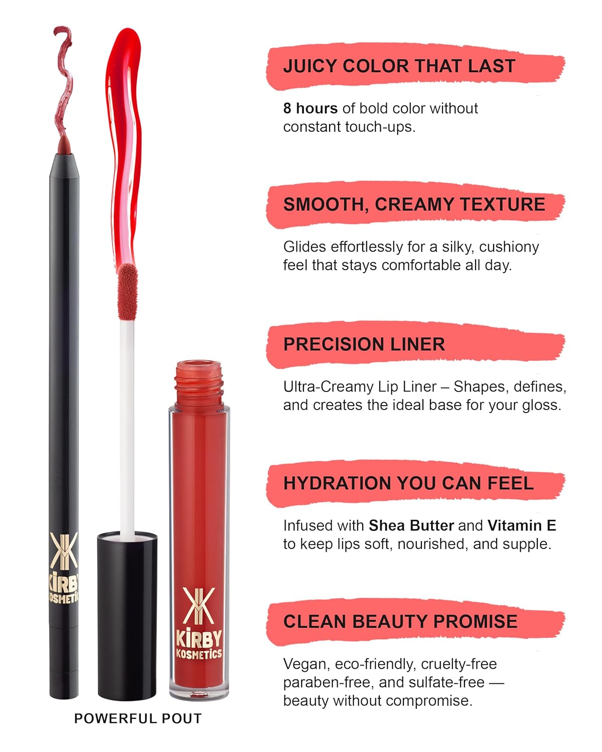 Lip Kit Duo – Powerful Pout - TikTok-Viral Precision Liner & Glossy Liquid Lipstick, Clean 2-Step Set with Hydrating Long-Wear Color – Bold Inclusive Beauty for Everyday Konfidence