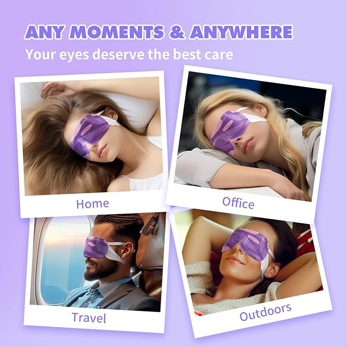 18 Packs Lavender Steam Eye Masks for Dry Eyes Warm Eye Mask Heated Eye Mask Reduce Puffiness Dark Circles Travel Essentials Eye Masks for Sleep Disposable (Lavender)