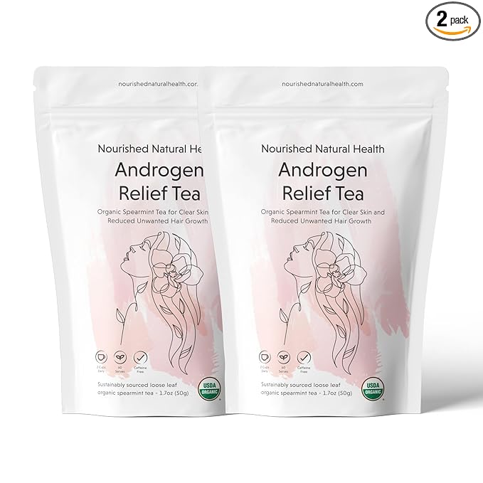 Nourished Androgen Relief Spearmint Tea - Organic Herbal Spearmint Tea for Clear Skin and Reduced Unwanted Facial Hair Growth - 120 Servings