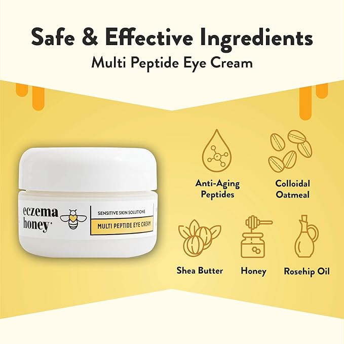 ECZEMA HONEY Multi Peptide Eye Cream - Anti Aging Eye Cream for Dark Circles & Puffiness - Facial Skin Care Products for Eczema, Dry & Sensitive Skin (0.5 Oz)