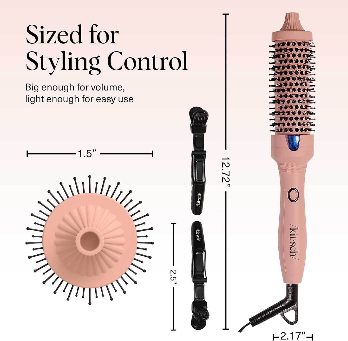 Kitsch Thermal Brush – Round Brush for Blowout Look – 1.5”/38 mm Ceramic Barrel Hair Brush & Hair Styling Tool for Volume & Shine for All Hair Types – Frizz-Reducing Ceramic Tourmaline, Quick Heat-Up
