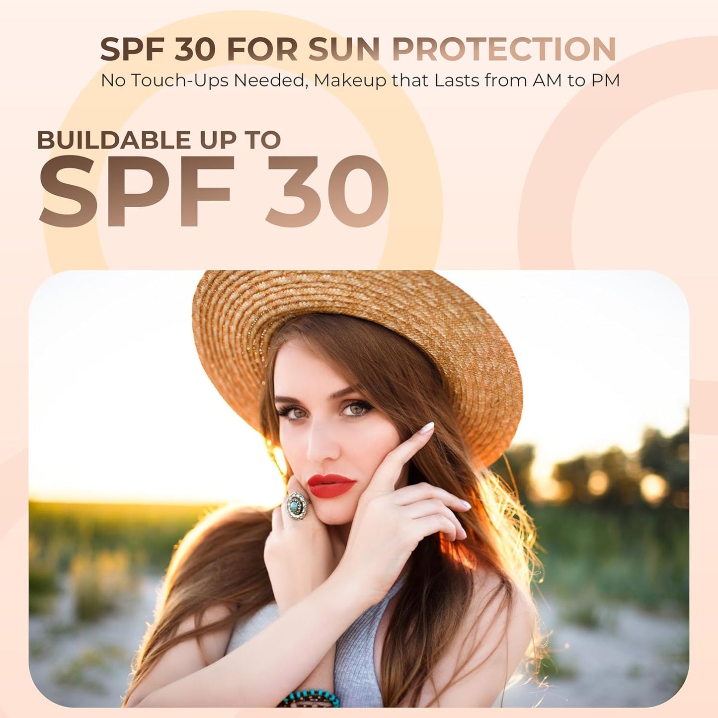 4pc Full Size Kit (Pink Bisque) Mineral Makeup Matte Translucent Loose Foundation + Kabuki Brush + Concealer + Finishing Setting Powder + Bare Face Full Coverage SPF 30 All Skin Types Waterproof