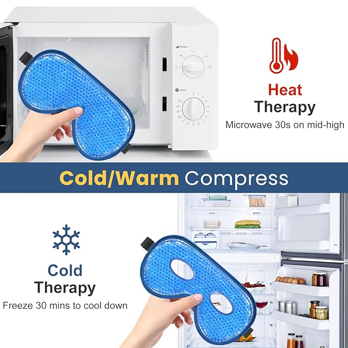 BeeVines Cooling Eye Mask, 2 Pack XL Jumbo Size Freezer Gel Eye Masks for Puffy Eyes Face, Ice Eye Mask, Cold & Warm Compress, Frozen Ice Pack for Post Eye Surgery & Allergies(Navy Blue)