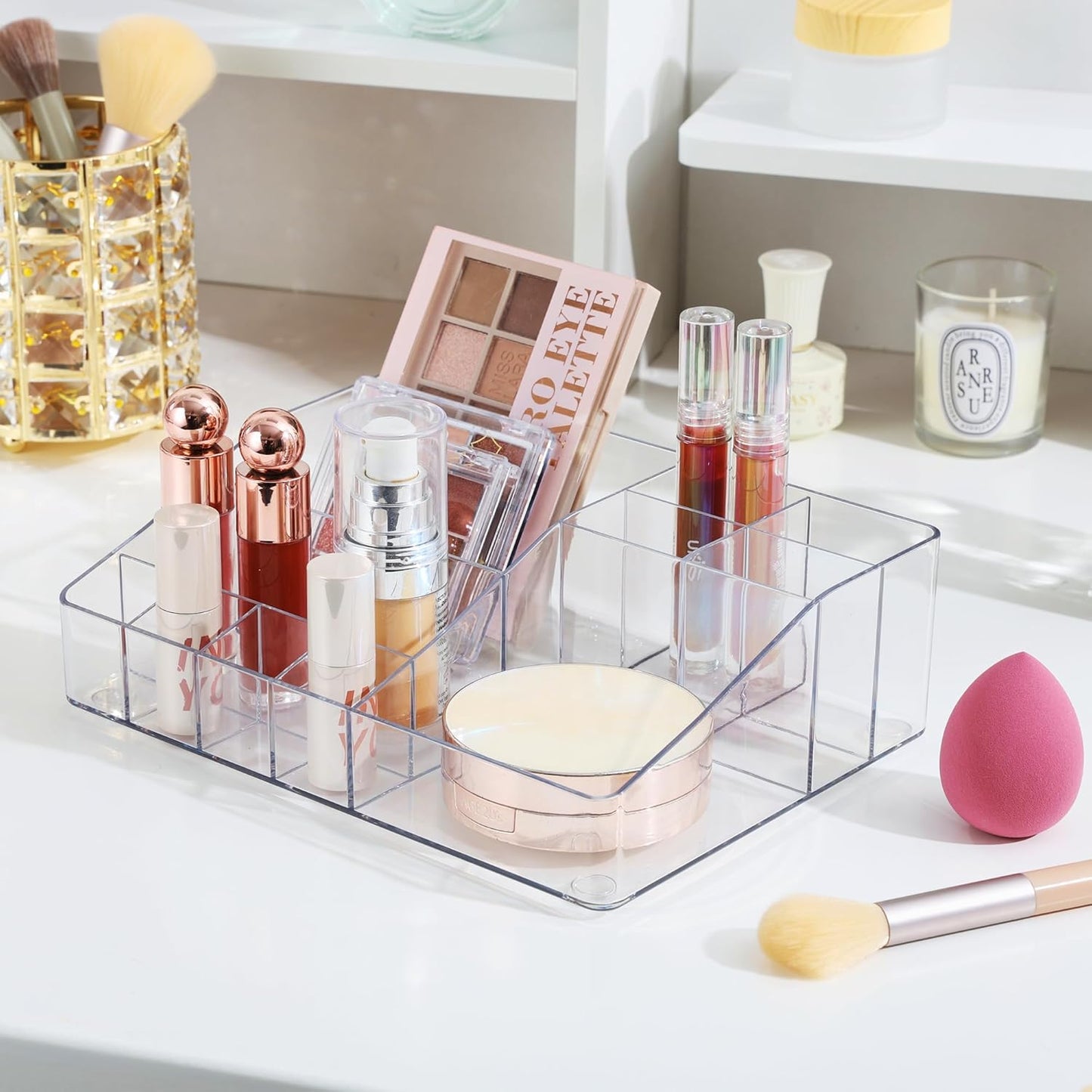 Vtopmart 1 Tier Clear Makeup Organizer, Cosmetic Storage for Dresser Countertop and Bathroom Vanity, Beauty Holder for Lipstick Brush Skincare
