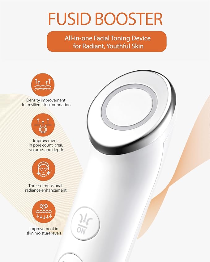 Fusid Booster - - Microcurrent Facial Toning Tool. Korean Skincare for Skin Elasticity, Density, Radiance. Multi-Functional Skin Tightening Massager