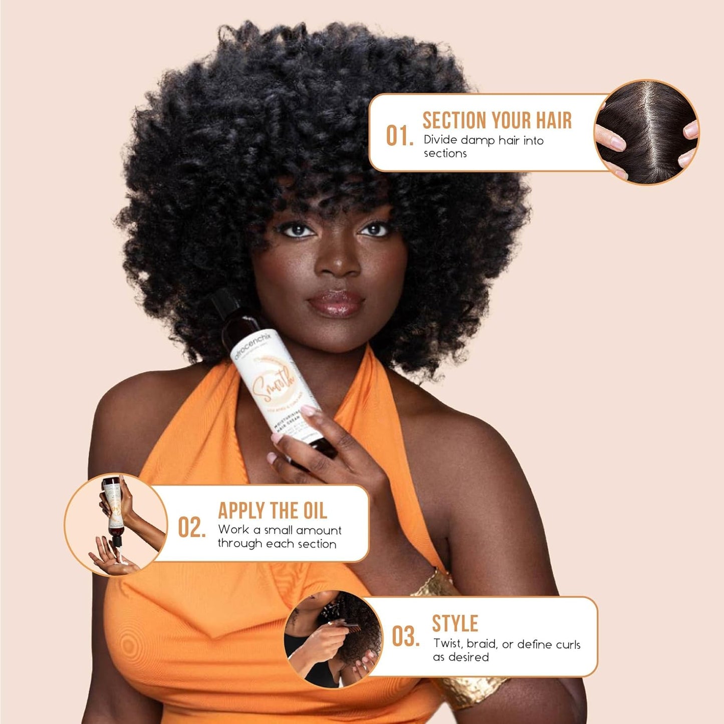 Afrocenchix Smooth Curl Cream – Natural Styling Cream for Afro & Curly Hair – Defines Curls, Adds Shine & Moisture – With Shea Butter, Coconut Oil & Aloe Vera – Vegan, 250ml (9oz)