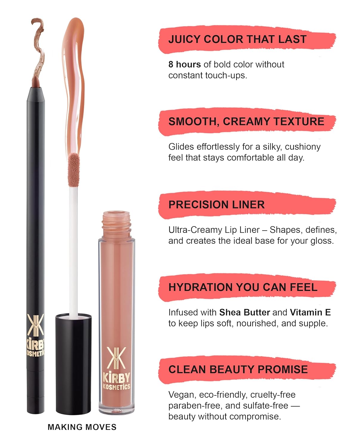 Lip Kit Duo – Making Moves - TikTok-Viral Precision Liner & Glossy Liquid Lipstick, Clean 2-Step Set with Hydrating Long-Wear Color – Bold Inclusive Beauty for Everyday Konfidence
