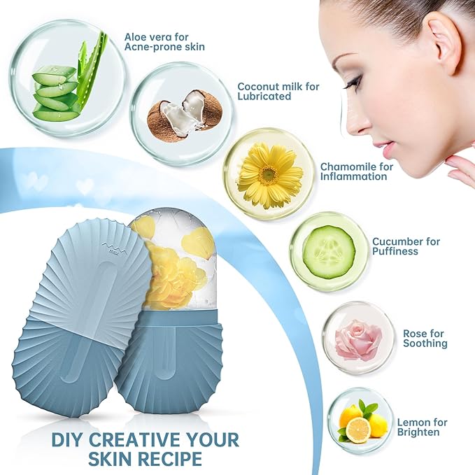 Ice Face Roller, Ice Cube Roller for Face，Facial Beauty Ice Roller Skin Care Tools,De-Puff Eye Bags, Reduce Migraine Pain（Blue）