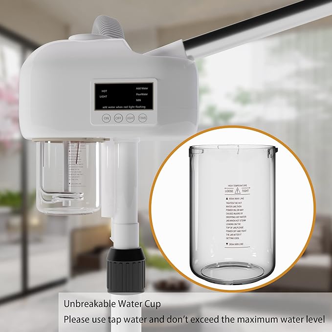 Facial Steamer Professional, Facial Steamer with Magnifying Lamp for Esthetician, 2 in 1 Ozone Steamer for Face, Face Steamer for Facial Deep Cleaning, White.