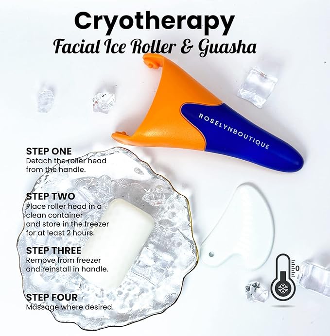 ROSELYNBOUTIQUE Ice Roller for Face Wrinkles Fine Lines Puffiness Stick Massager Facial Skin Care Tools Self Care Gifts for Men Women (Orange Blue)