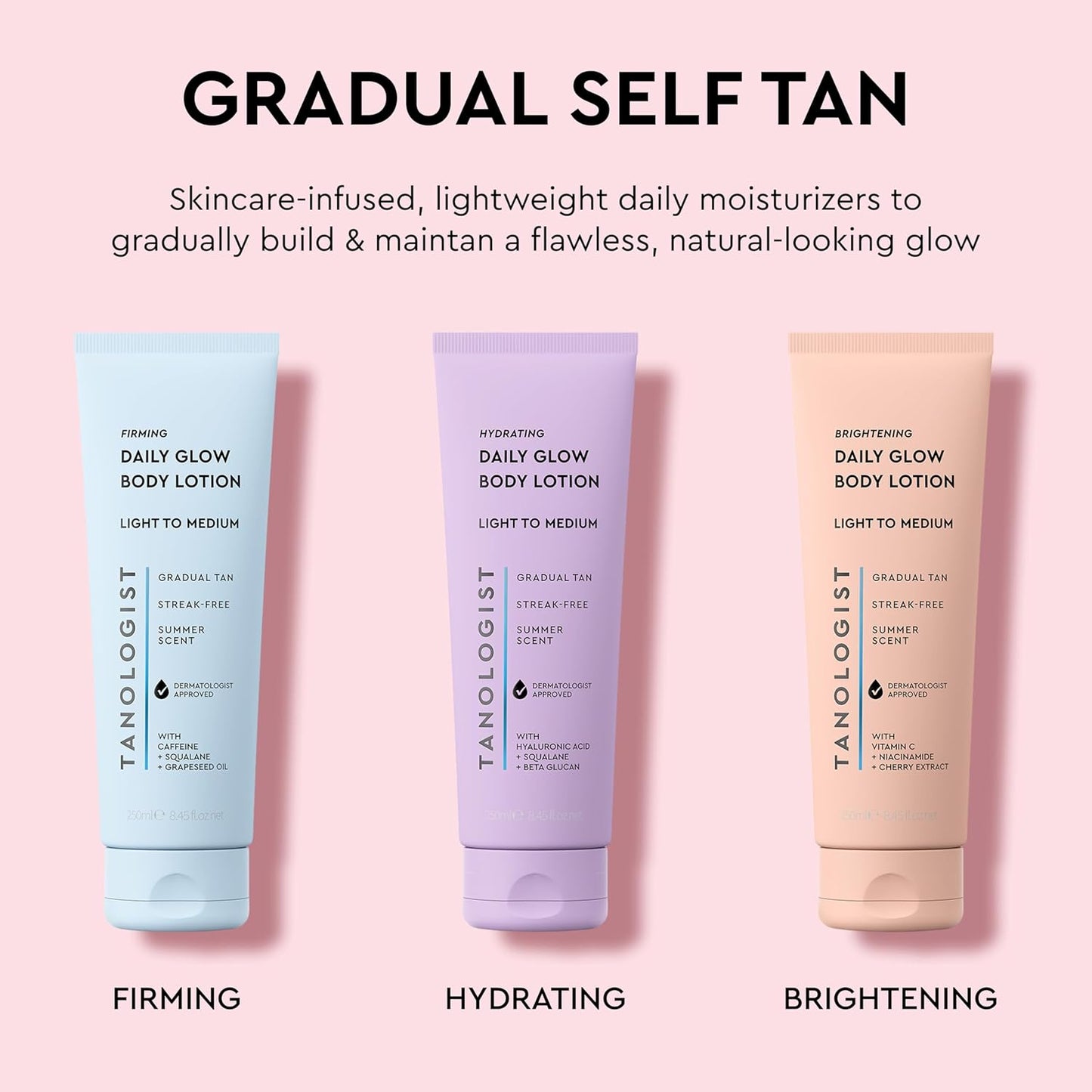 Tanologist Brightening Daily Glow Body Lotion- Medium/Dark, Gradual Tanning Lotion, No Fake Tan Smell, Streak-Free & Natural Looking Self Tanner, Vegan, 8.45 fl. oz/250 ml Tube