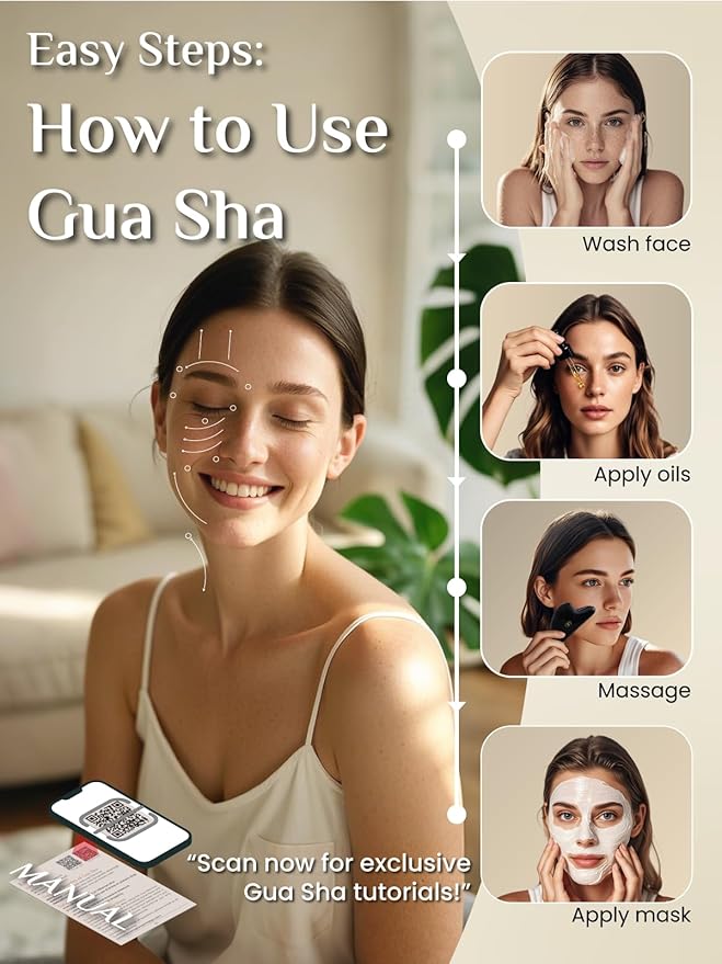 Rena Chris Gua Sha Facial Tools-Ergonomic Black Obsidian Jade Gua Sha for Face Massage, Jawline Sculpting & Puffiness Reduction with Silicone Case (Black)