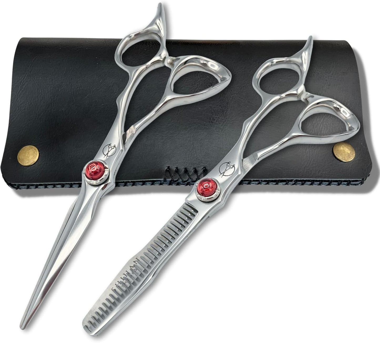 5.5" Professional Hair Shears Set Includes Cutting Scissors and Thinning Shears - VG10 Japanese Stainless Steel - Sharp, Ergonomic, Lightweight - Shihan Shears Red Moon (Hair Shears Set)
