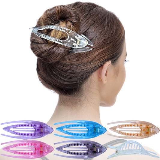 RC ROCHE 6 Pcs Flat Hair Clips Big Claw for Thick Hair French Duckbill Women No Slip Side Slide Curved Alligator Concord Strong Grip Hold Volume Lay Down Clamp, Small Transparent