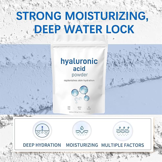 Hyaluronic Acid Powder for Skin Care - Low Molecular Weight, Cosmetic Grade, Water-Soluble Moisturizing Ingredient for DIY Facial Serum & Skincare
