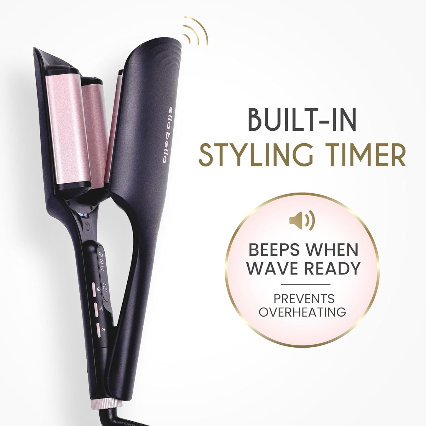 ELLA BELLA® Ultimate Waver Curling Iron • Crimper Hair Tool • Adjustable Heat Settings • Dual Voltage Hair Curler • Anti-Scald Tech • Ionic Ceramic Coating for Long-Lasting, Frizz-Free Beach Waves