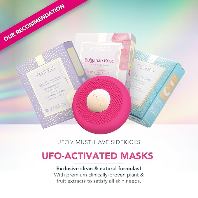 FOREO UFO 3 mini 4-in-1 Face Mask Skincare Device - Face Moisturiser - Anti-Aging - Red Light - Warming - Facial Massage - App-connected - Fuchsia
