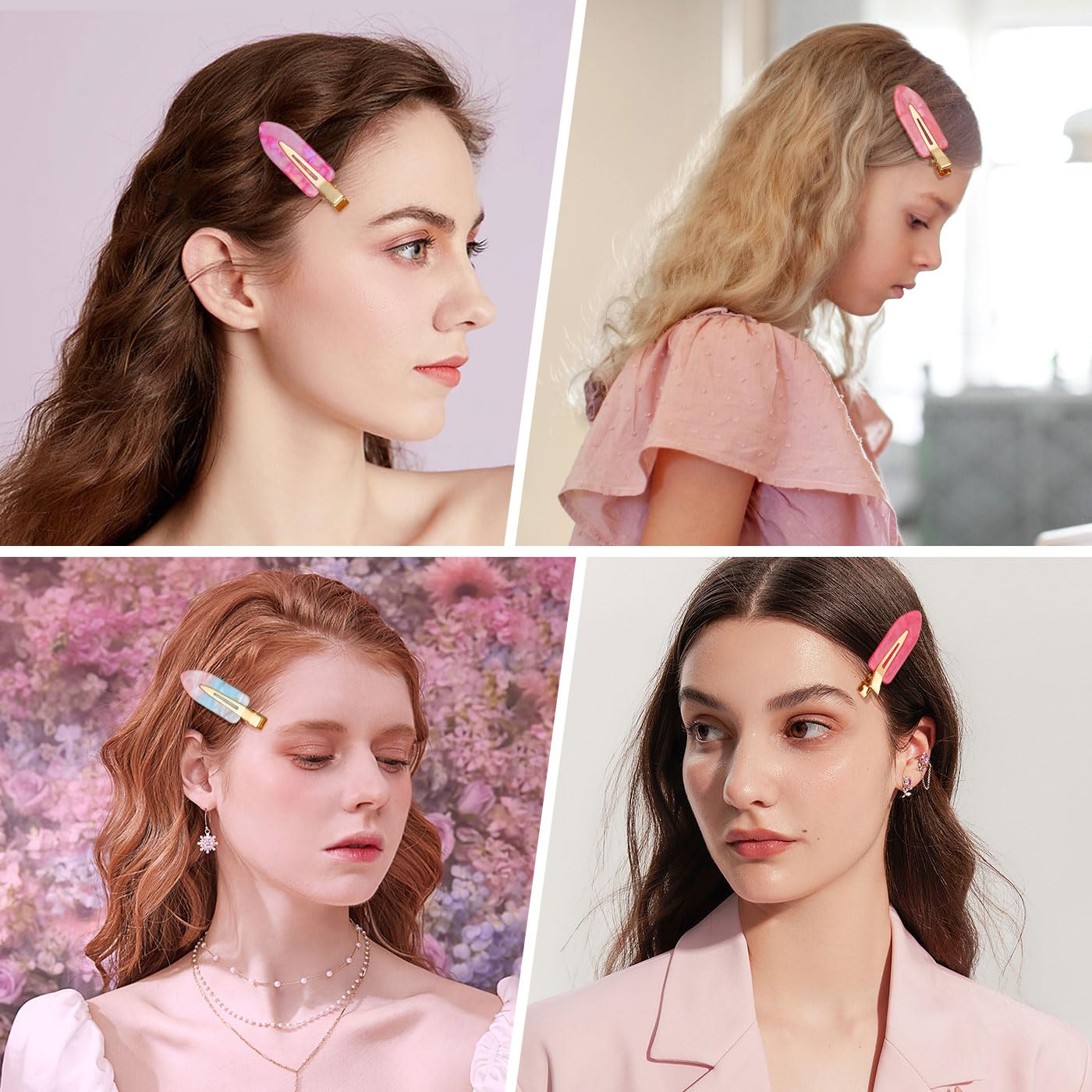 KesaPlan 10PCS No Bend Hair Clips, Pink No Crease Hair Clips for Styling, Acrylic Resin Flat Duckbill Clips, Seamless Bang Hair Barrette for Women Girls Makeup Hairstyle Accessories