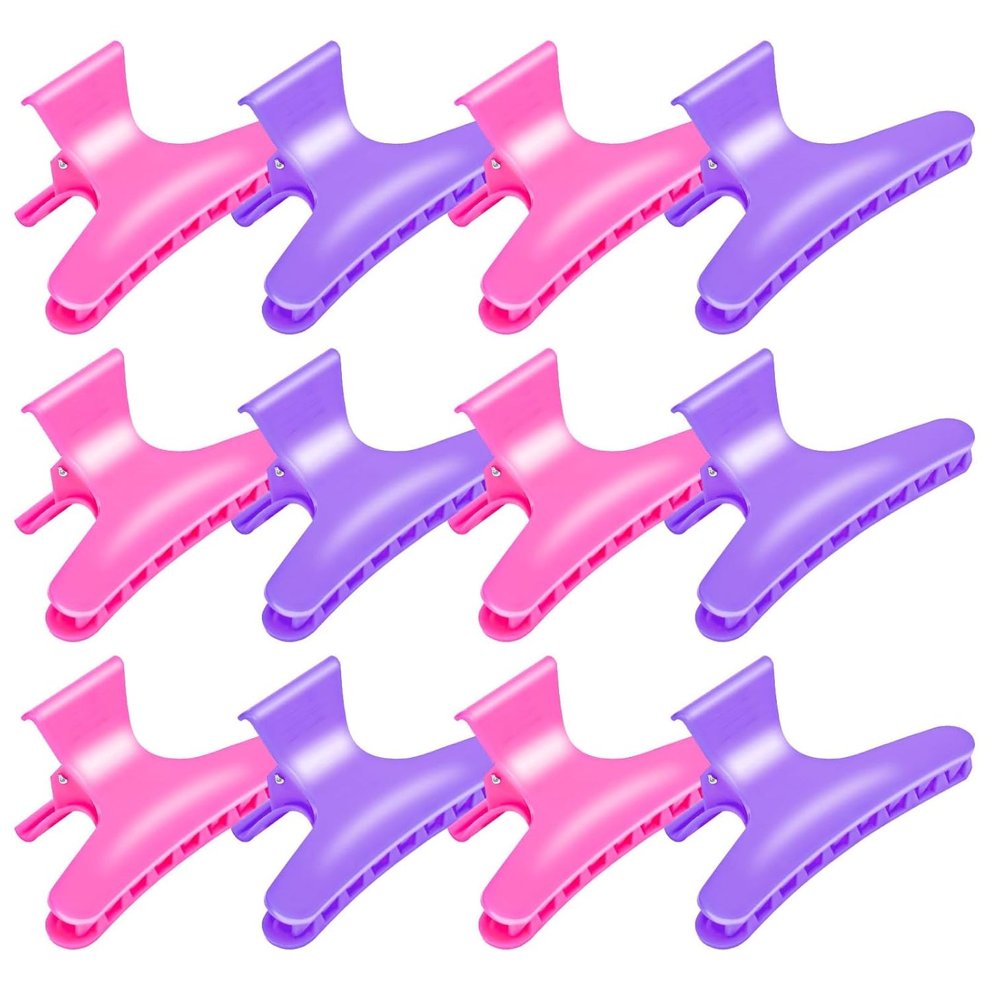 Hair Clips for Styling Sectioning 12 Pack Hot Pink Purple Butterfly Clamps Hair Claw Clips Pro Salon Hair Clips for Styling, Sectioning, Cutting and Coloring