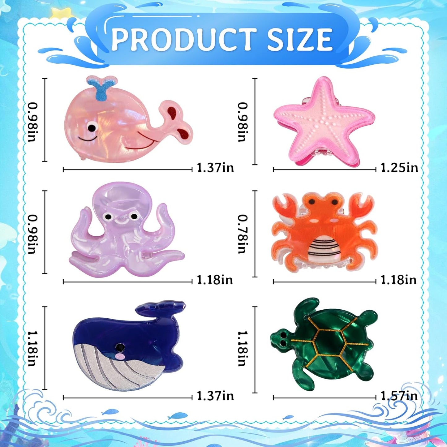 Mini Sea Animals Hair Claw Clips - 12Pcs Trendy Small Non-Slip Clips for Women Girls, Cute Kawaii Classic Hair Claws-Mini Ocean Hair Accessories Gifts(sea animal 2)