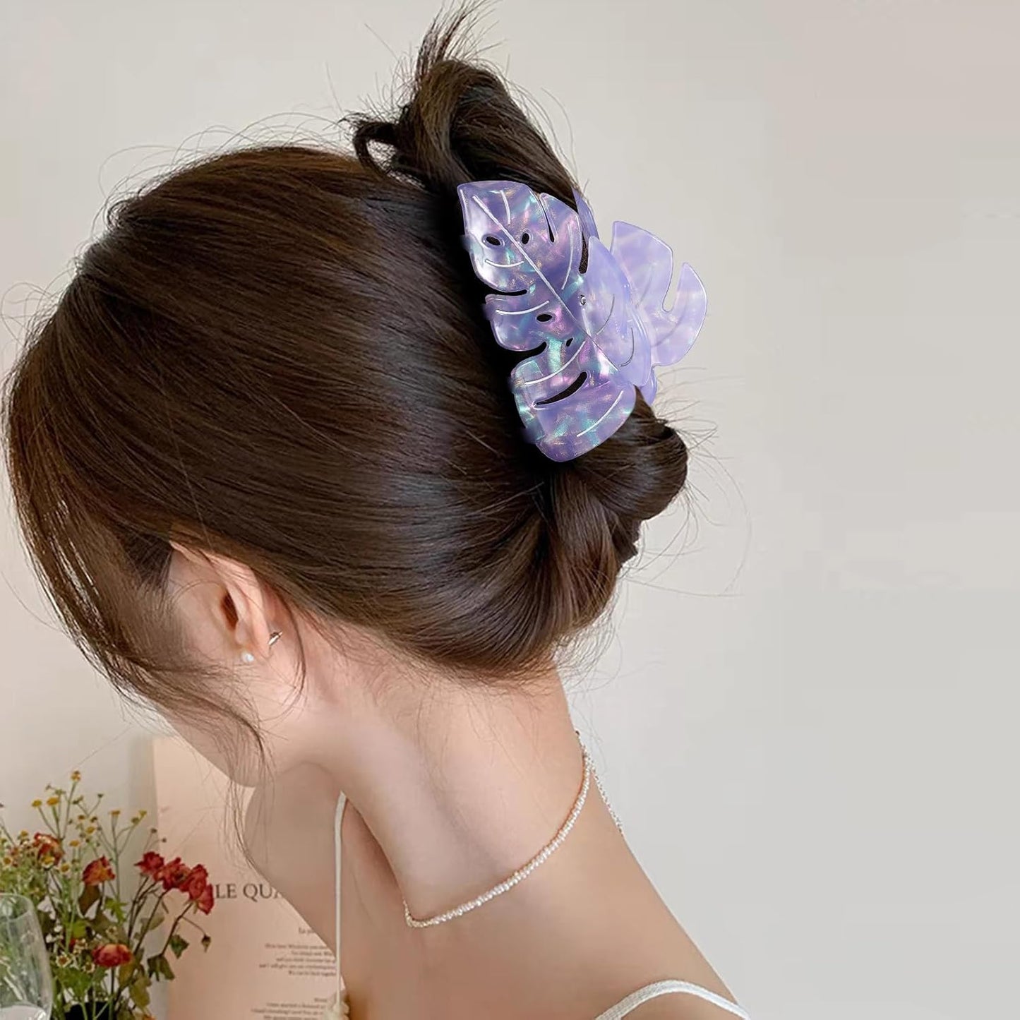 Purple Leaf Hair Claw Clip 3.6 Inch Srtong Hold Hair Grip French Design Women Girls Spring Claw Clip for Thick Thin Hair