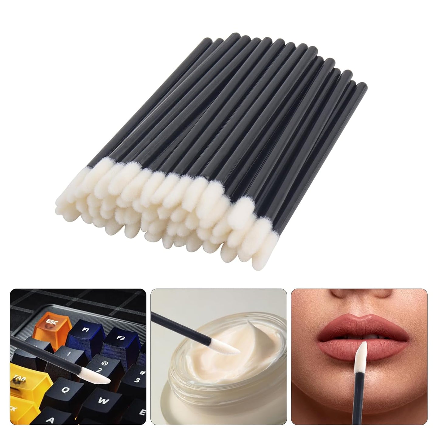 300 PCS Eyelash Extension Supplies Kit, Disposable Lash Spoolies Brushes Micro Swab Brushes Mascara Wand Lip Brushes for Eyelash Extension Tattoo Lipstick Applicator（Black Rainbow）