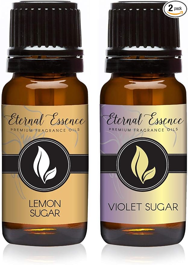 Eternal Essence Oils 2 Pack 10ml Premium Fragrance Oil - Lemon Sugar & Violet Sugar - for Candle, Soap Making, Aromatherapy, Diffusers, Home Care, & Humidifiers
